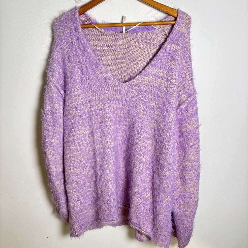 Free People Oversized V-Neck Sweater Slouchy Purple Size M Long Sleeve